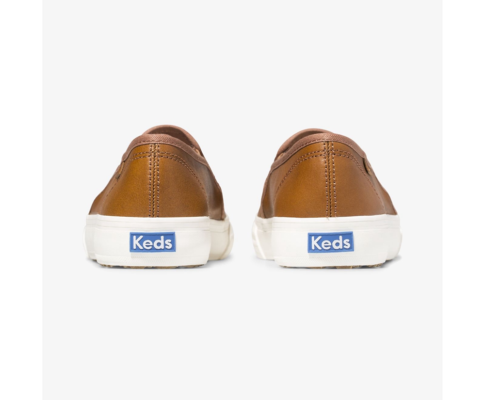 Slip Ons Keds Mujer Marrom - Double Decker Cuero - 5194-LOCQV